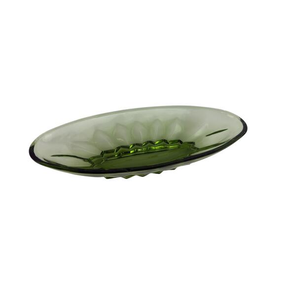 Vintage Green Pressed Glass Oval Serving or Candy Dish, Mid Century Avocado - Picture 2 of 16